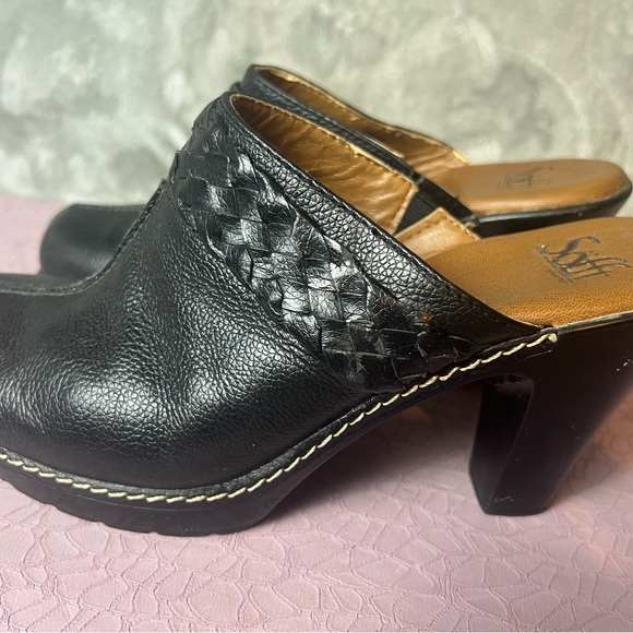Sofft Black Leather Clogs Mules High Heels Womens Shoes Sz 8.5 - Picture 1 of 5